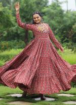 Cotton  Red Navratri Wear Printed Readymade Gown